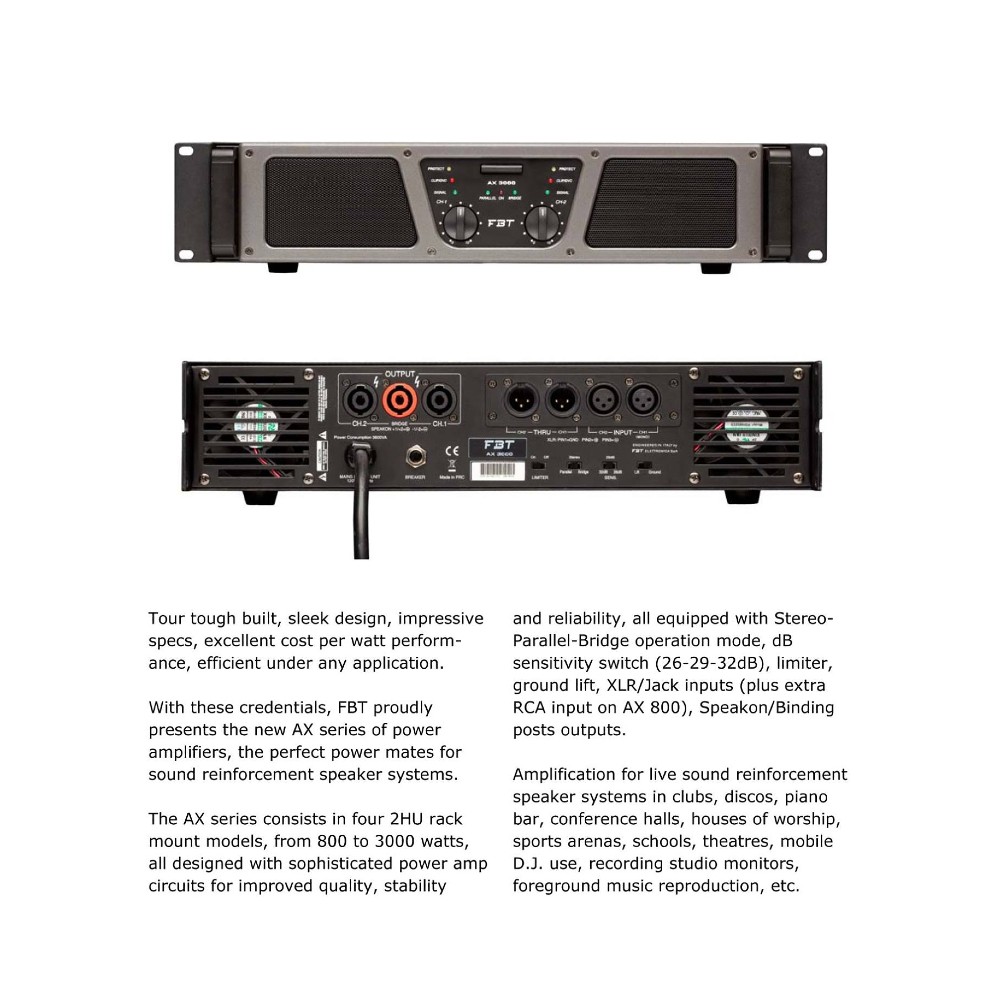 FBT AX 3000 Power Amp 2 x 1500W RMS (4 Ohms)