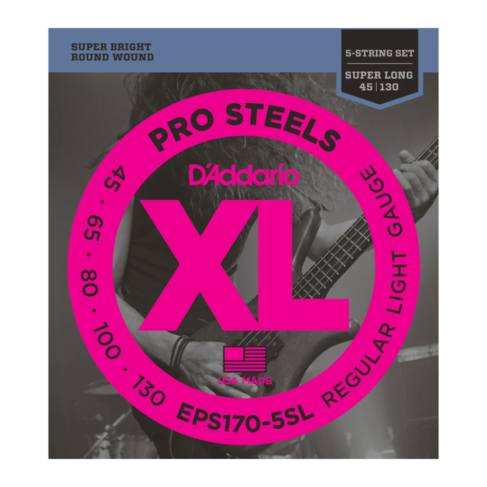 D'Addario EPS170-5SL XL ProSteels Electric Bass Guitar Strings (5-String Super Long Scale Light 45-130)