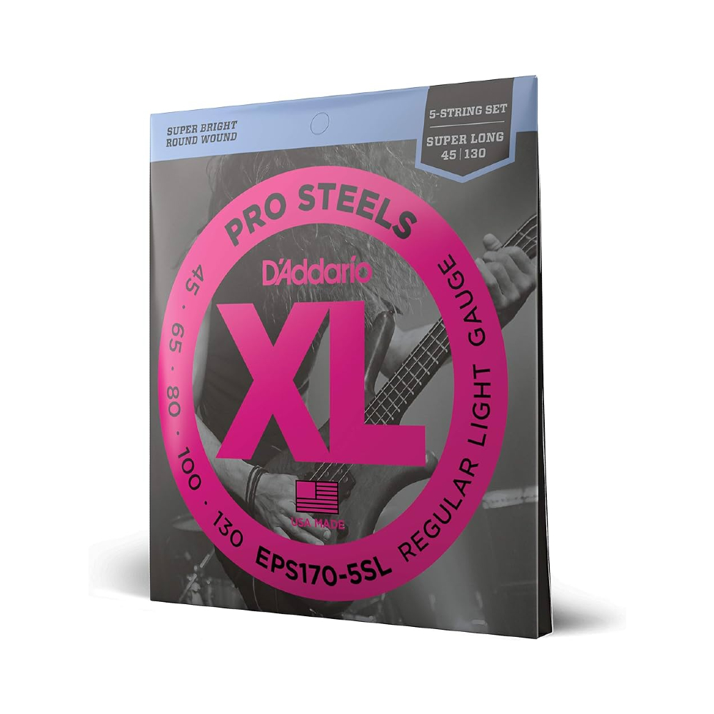 D'Addario EPS170-5SL XL ProSteels Electric Bass Guitar Strings (5-String Super Long Scale Light 45-130)