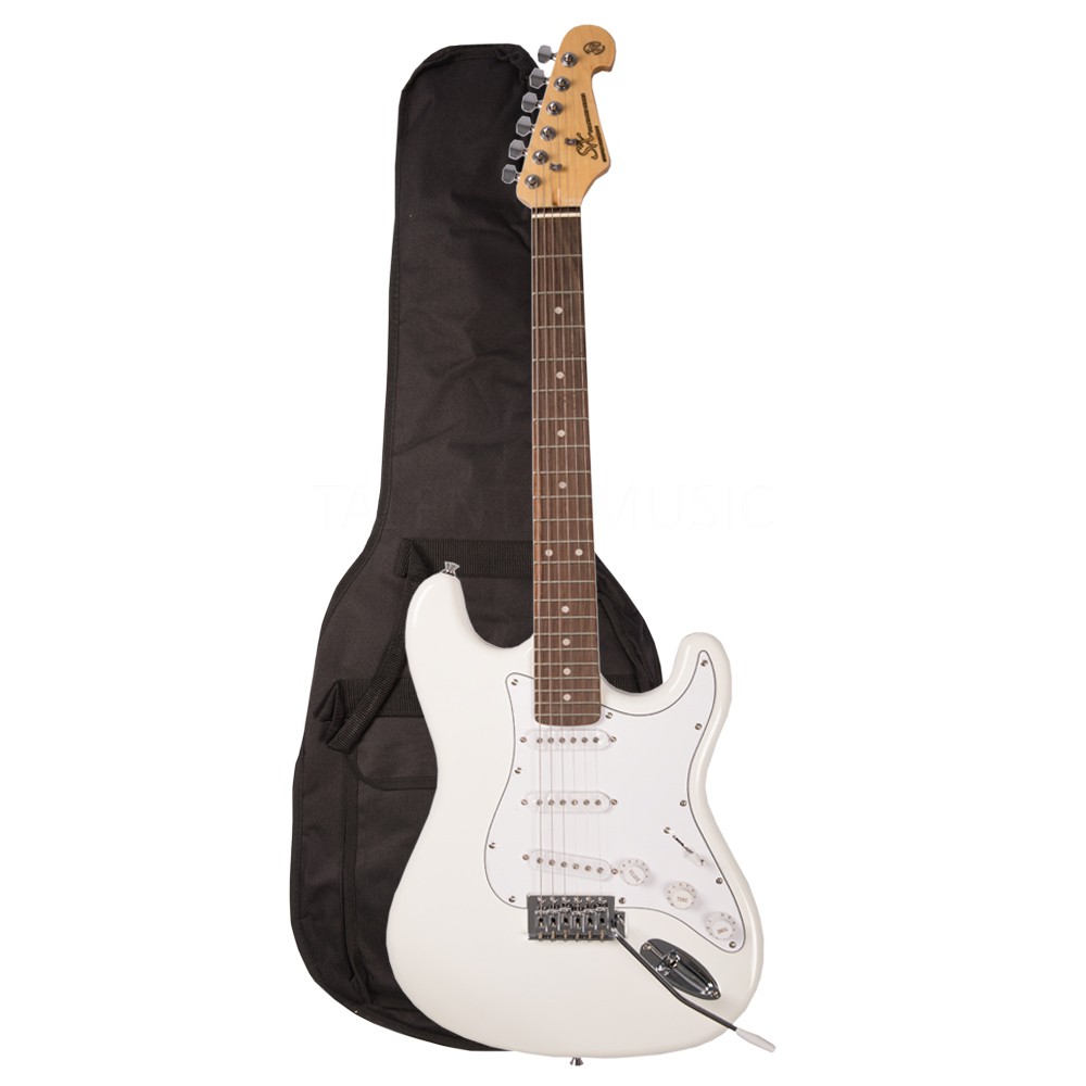 SX ED1-WT Stratocaster Electric Guitar with Bag (White)