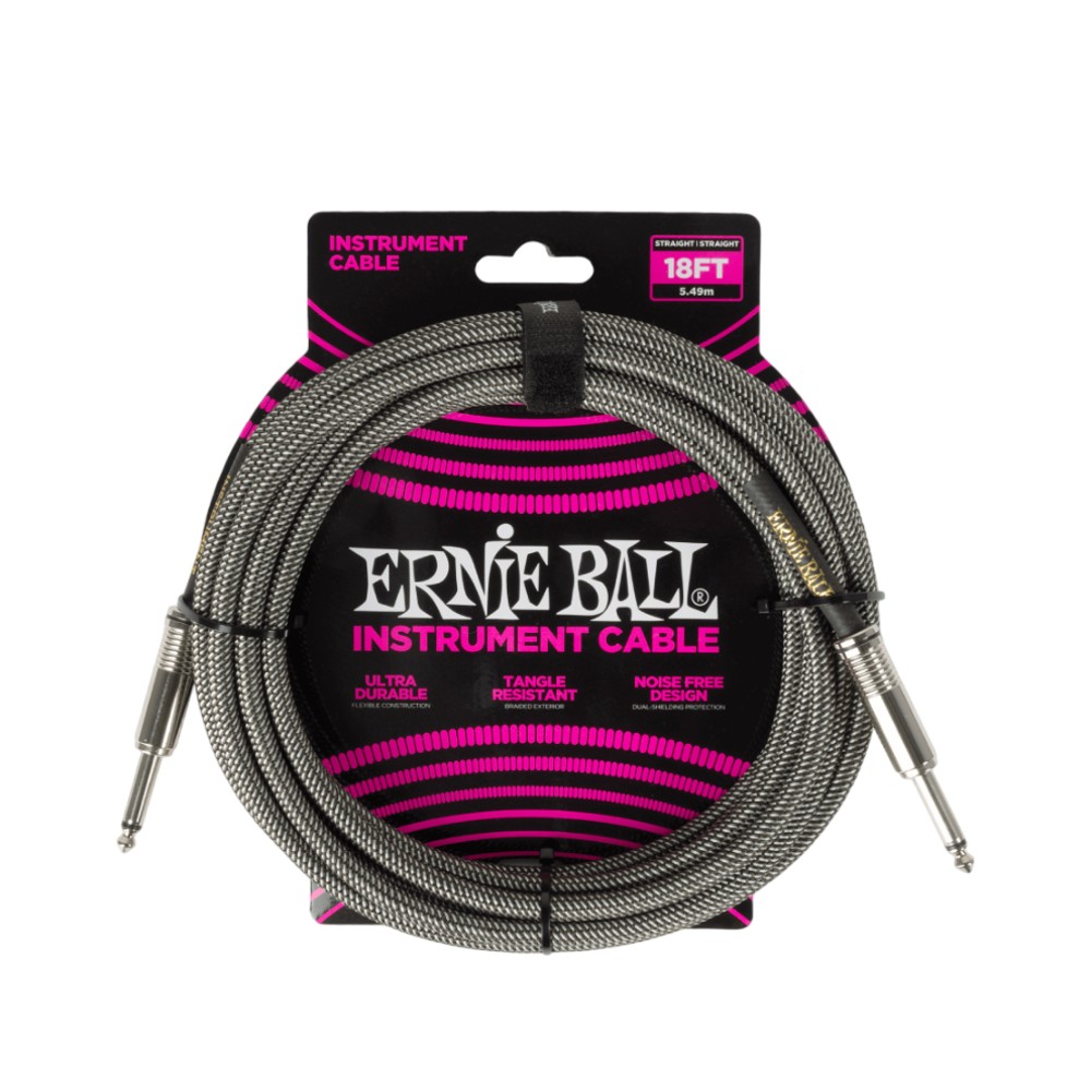 Ernie Ball 6433 Braided Silver Fox Jack Cable (18 FT) Braided Instrument Cable