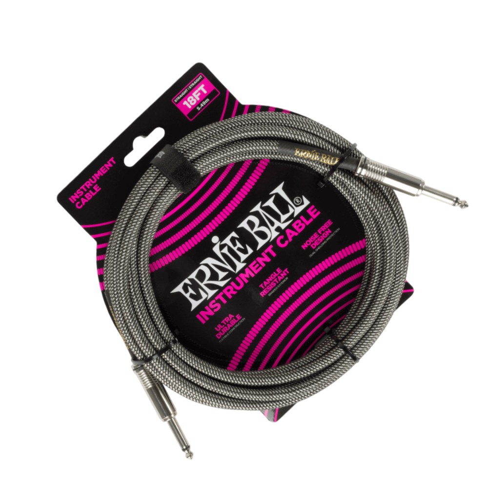 Ernie Ball 6433 Braided Silver Fox Jack Cable (18 FT) Braided Instrument Cable