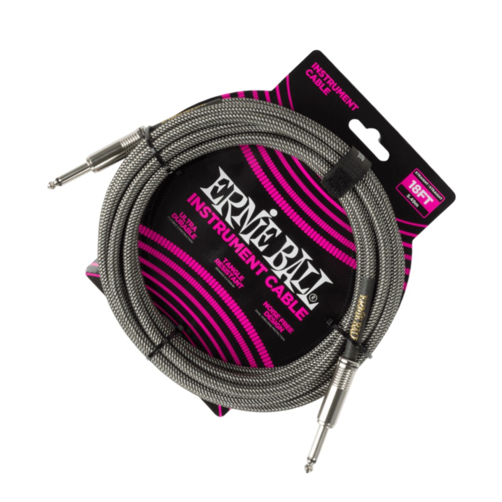 Ernie Ball 6433 Braided Silver Fox Jack Cable (18 FT) Braided Instrument Cable