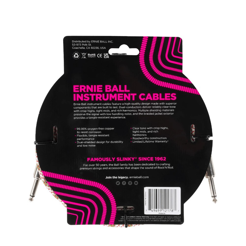 Ernie Ball EB6426 10ft Braided Instrument Cable (Emerald Argyle)