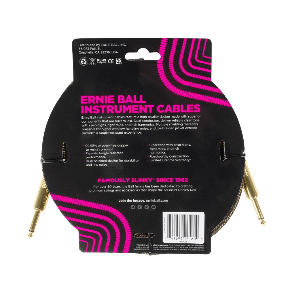 Ernie Ball EB6428 10ft Braided Instrument Cable (Pay Dirt)