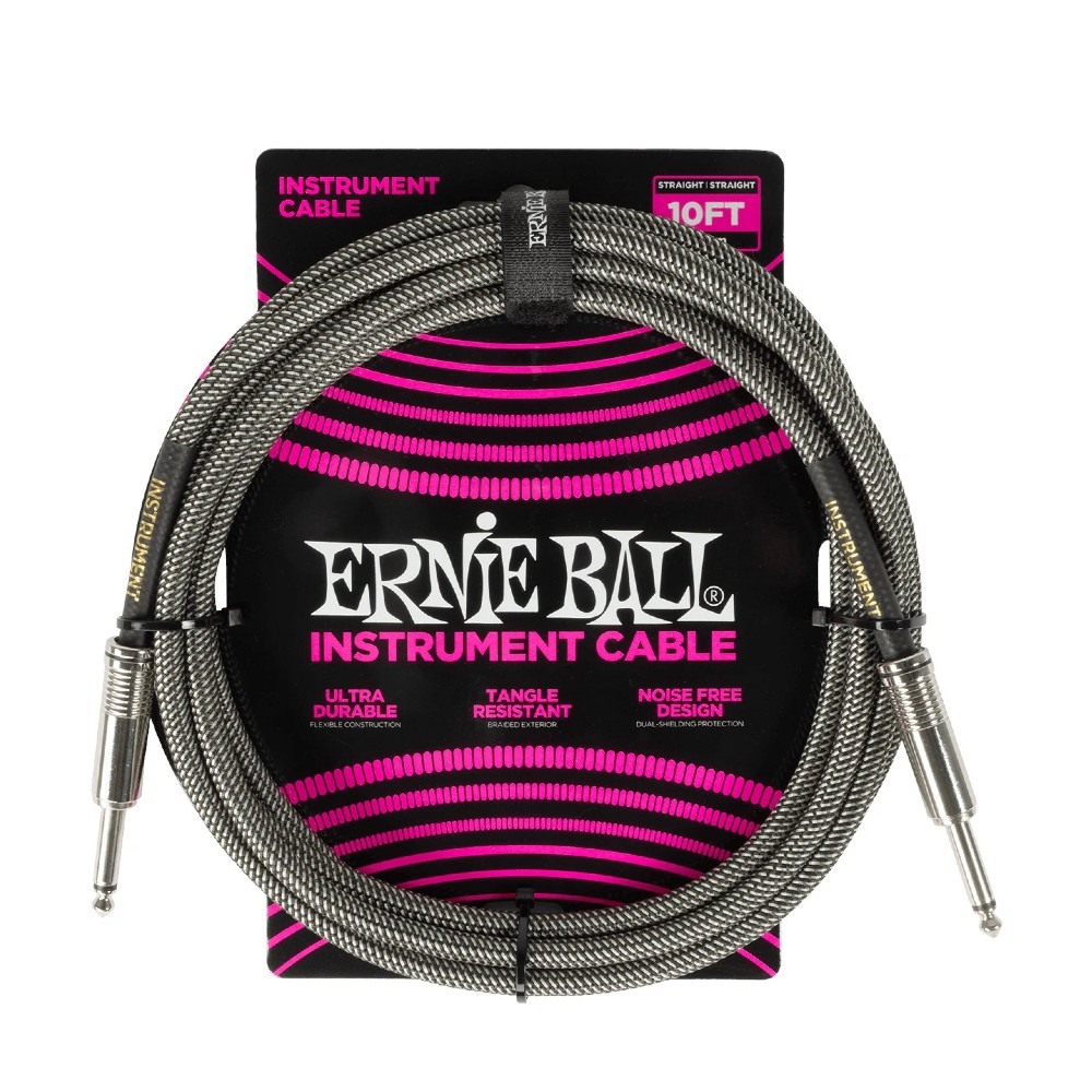 Ernie Ball 6429 10ft Braided Instrument Cable (Silver Fox)