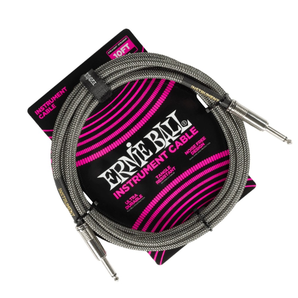 Ernie Ball 6429 10ft Braided Instrument Cable (Silver Fox)