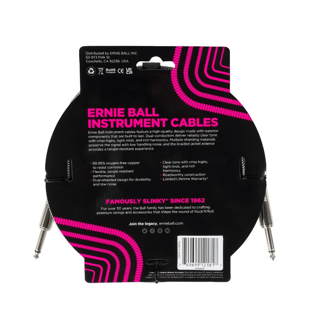 Ernie Ball 6429 10ft Braided Instrument Cable (Silver Fox)