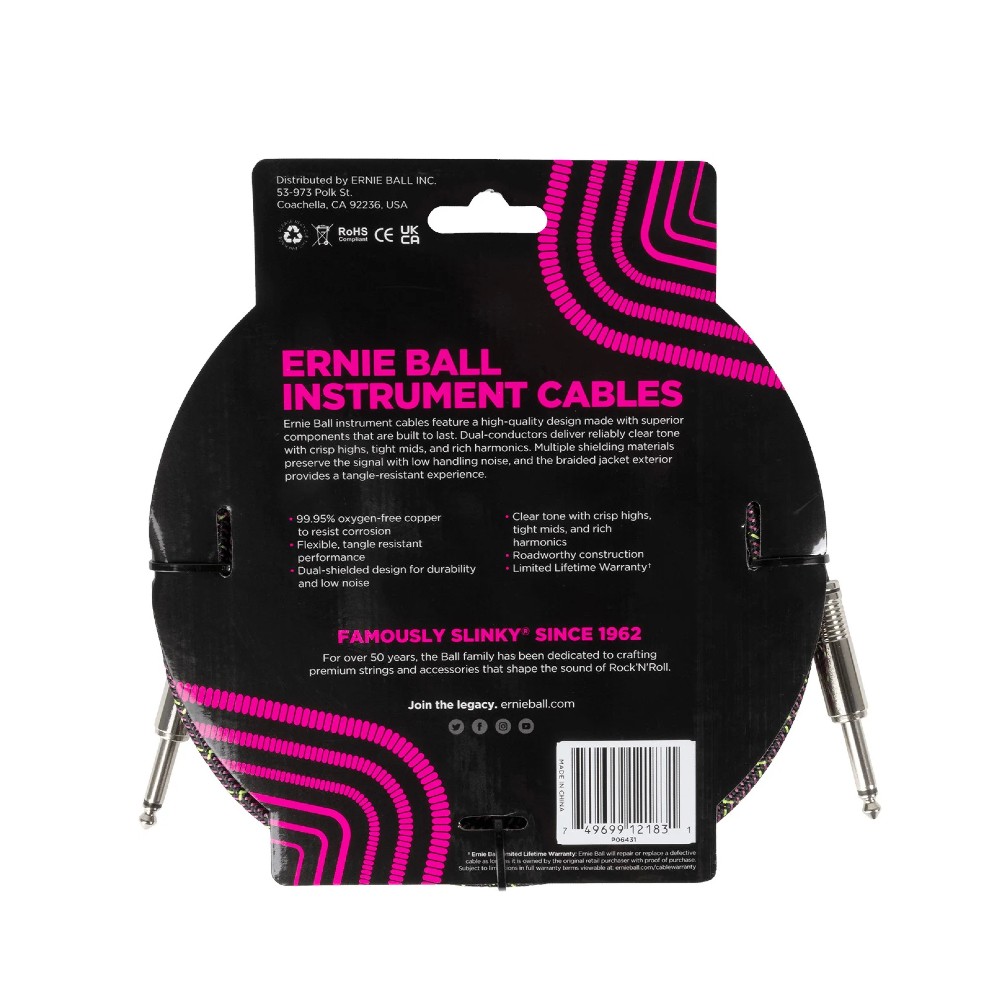 Ernie Ball 6431 Braided Purple Python Jack Cable 18ft.