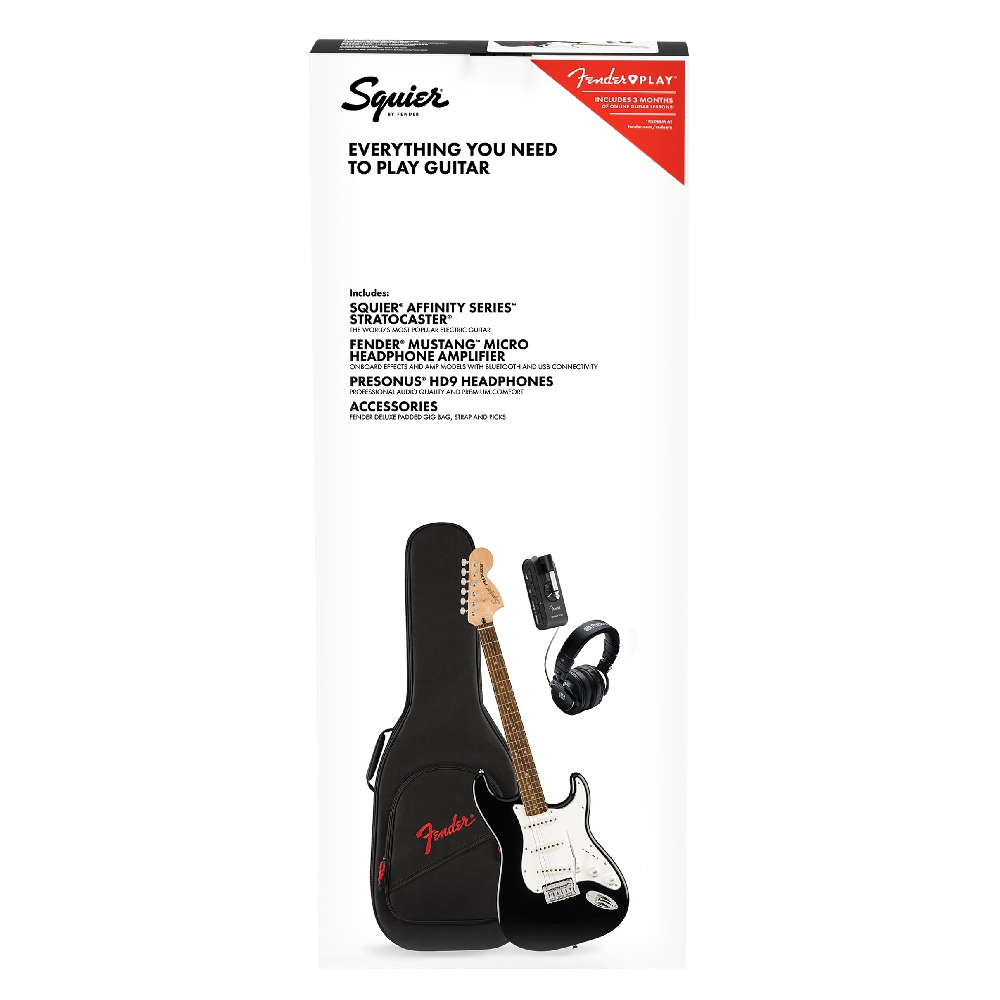 Squier by Fender Affinity Series Stratocaster Mustang Micro Electric Guitar Package - Black  (0372873106) 