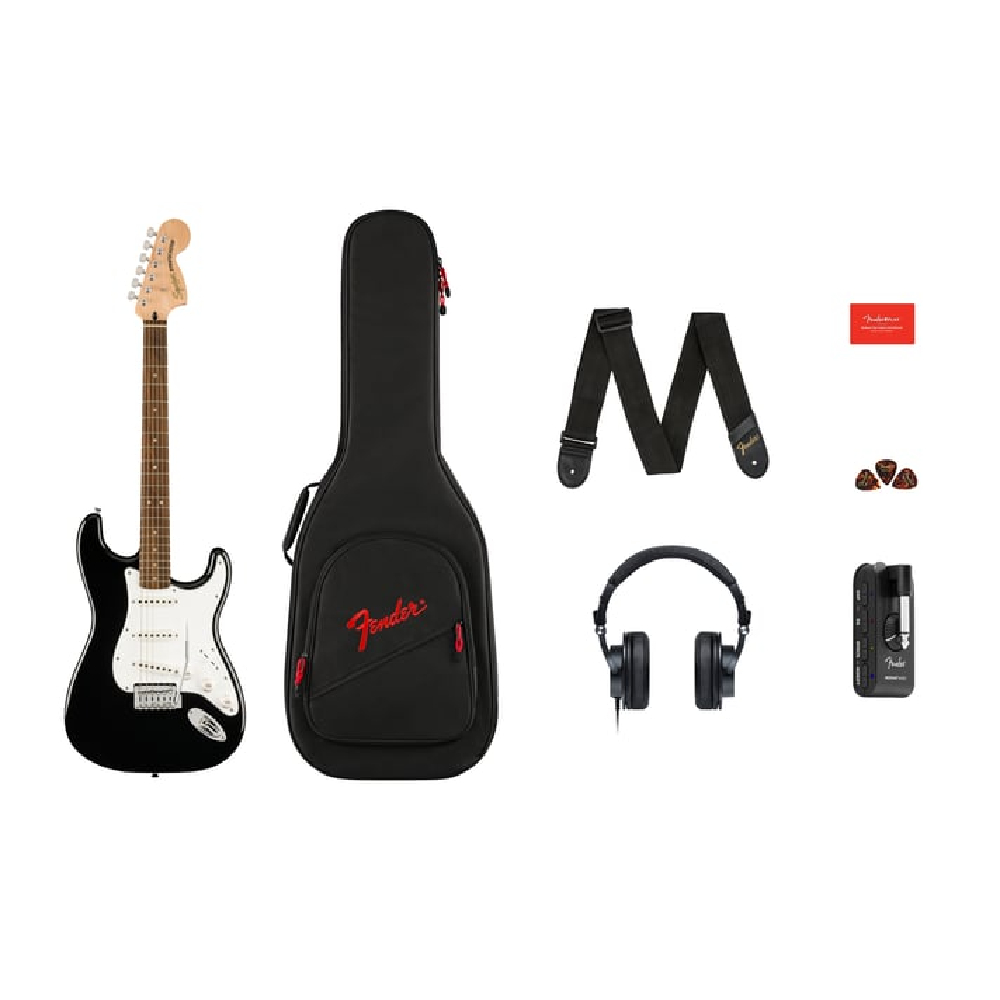 Squier by Fender Affinity Series Stratocaster Mustang Micro Electric Guitar Package - Black  (0372873106) 