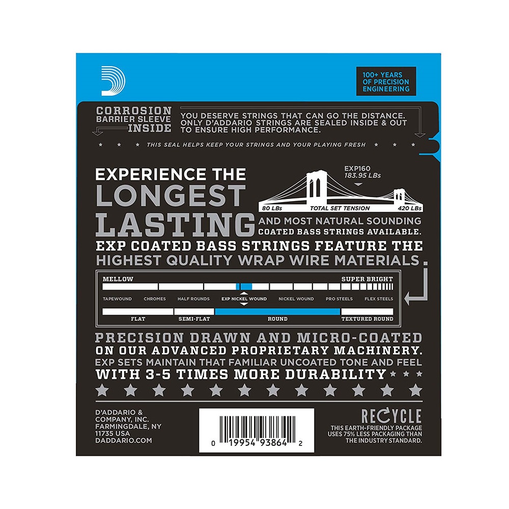 D’Addario EXP160 Coated Bass Guitar String (50-105 Scale)