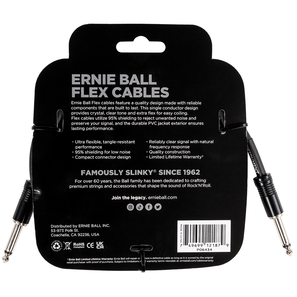 Ernie Ball 6434 10ft. Flex Instrument Cable - Straight /Straight (Black)