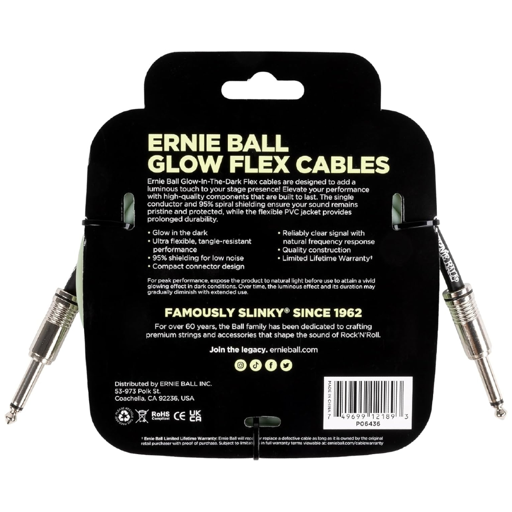 Ernie Ball 6436 10ft. Flex Instrument Cable - Straight/Straight (Glow in Dark)