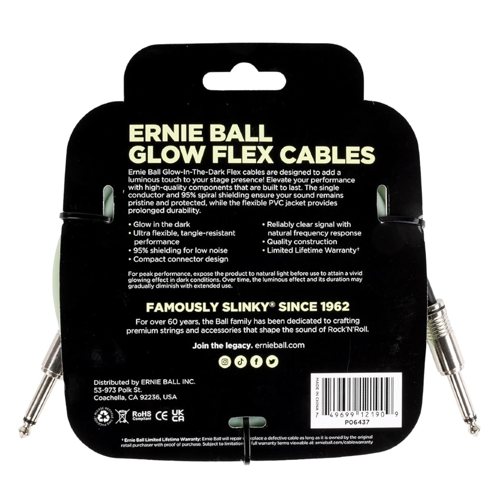 Ernie Ball 437 20ft. Flex Instrument Cable - Straight/ Straight (Glow in Dark)