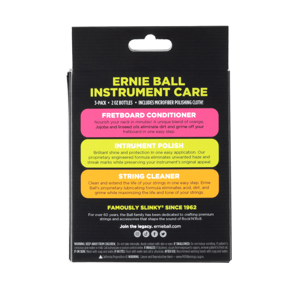 Ernie ball 4225 Instrument Care 3-pack with Microfiber Polish Cloth 2OZ