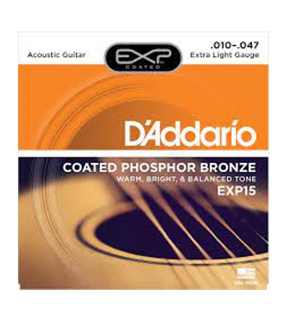 D Addario EXP15 Coated Phosphor Bronze Extra Light Acoustic Folk Strings 10 47