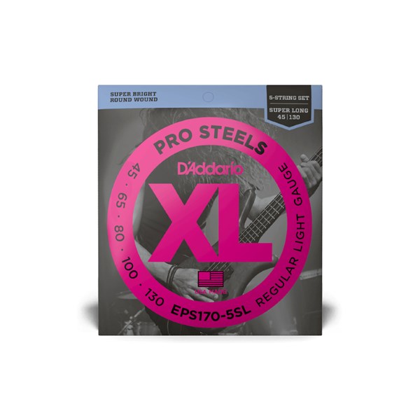 D'Addario EPS170-5SL XL ProSteels Electric Bass Guitar Strings (5-String Super Long Scale Light 45-130)